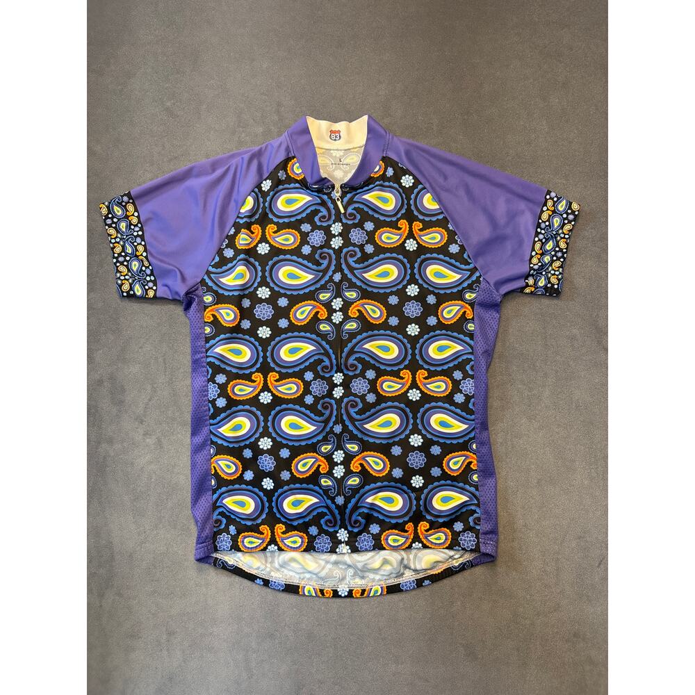 83 Cycling Brand 1/4Zip Shirt Back Pockets Beautiful Pattern Women’s Size Large